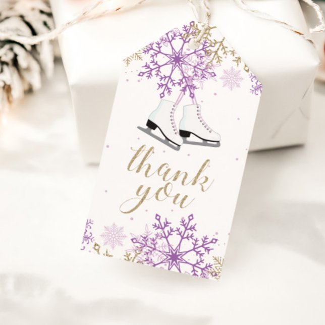 Ice Skaten Birthday Lila und Gold Snowflake Geschenkanhänger (Von Creator hochgeladen)