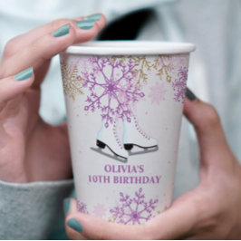 Ice Skaten Birthday Lila und Gold Snowflake Pappbecher
