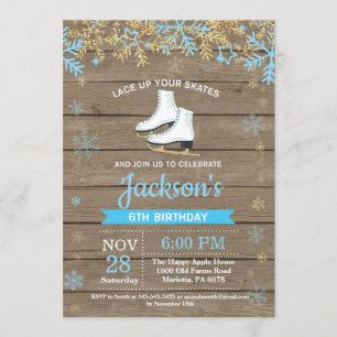 Ice Skaten Birthday Party Blue Skate Einladung