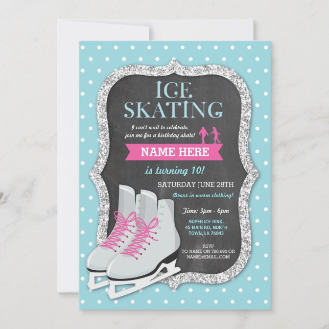 Ice Skaten Birthday Party Chalk Skate Einladung (Vorderseite)