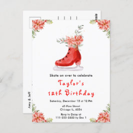 Ice Skaten Birthday Party Red Postkarte