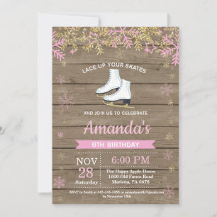 Ice Skaten Birthday Party Rosa Skate Einladung