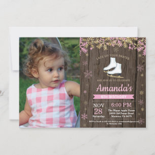 Ice Skaten Birthday Party Rosa Skate Foto Einladung