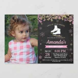 Ice Skaten Birthday Party Rosa Skate Foto Einladung