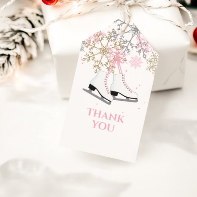 Ice Skaten Birthday Pink Gold Schneeflocken Geschenkanhänger (Von Creator hochgeladen)