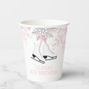 Ice Skaten Blue Pink Snowflakes Geburtstag Pappbecher