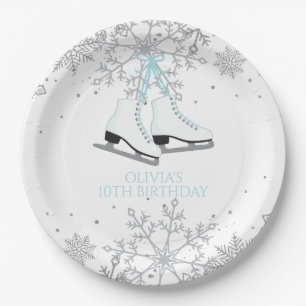 Ice Skaten Blue Silver Gold Snowflakes Birthday P Pappteller