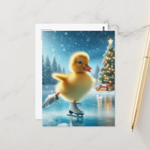 Ice Skaten Christmas Duckling Postkarte