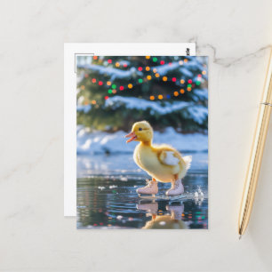 Ice Skaten Christmas Duckling Postkarte