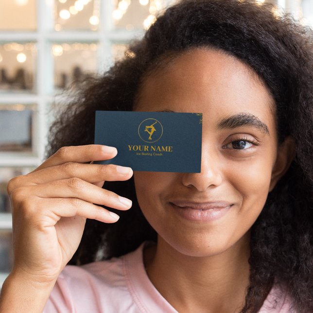 Ice Skaten Coach Navy Blue & Gold Visitenkarte (Von Creator hochgeladen)