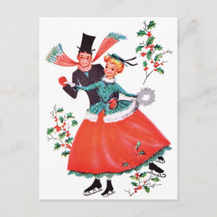 Ice Skaten Couple zu Weihnachten Postkarte