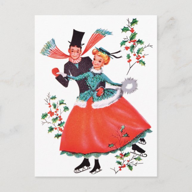 Ice Skaten Couple zu Weihnachten Postkarte (Vorderseite)
