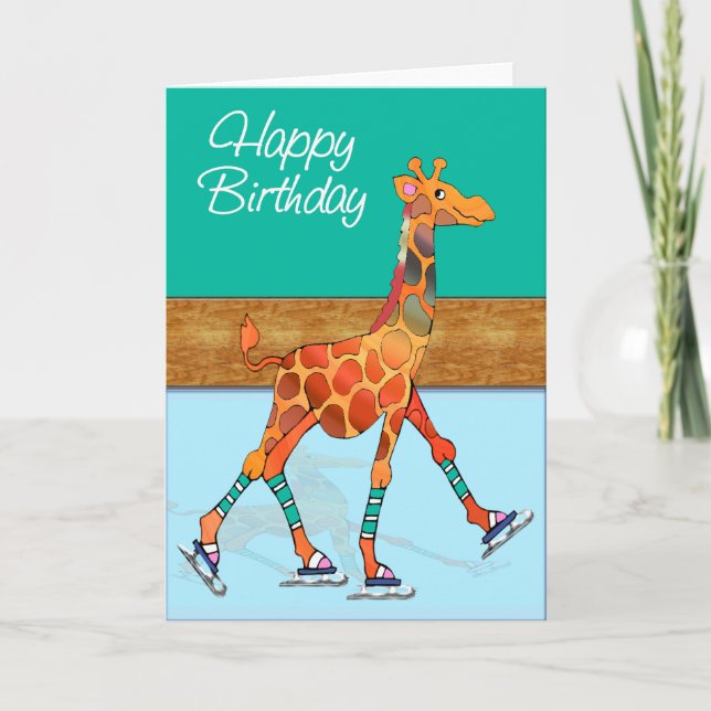 Ice Skaten Giraffe am Geburtstag von Rink Karte (Vorderseite)