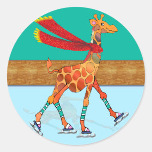 Ice Skaten Giraffe mit Scarf am Rink Runder Aufkleber