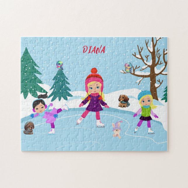 ICE SKATEN GIRL'S & TIERE FREUNDE PUZZLE (Horizontal)