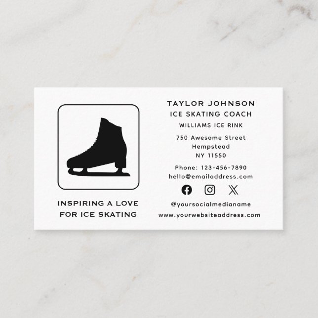 Ice Skaten Instructor Sports Coach Social Media Visitenkarte (Vorderseite)