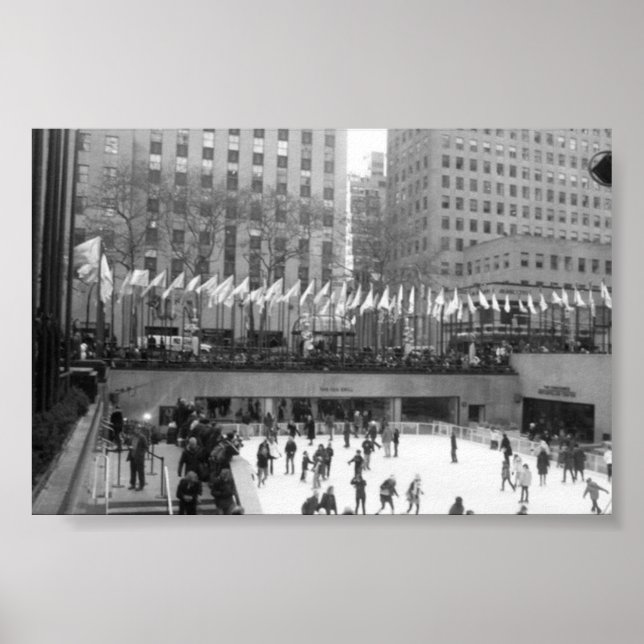 Ice Skaten NYC Rockefeller Center, Black & White Poster (Vorne)
