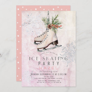 Ice Skaten Party Frozen Schneeflocken Rosa Geburts Einladung