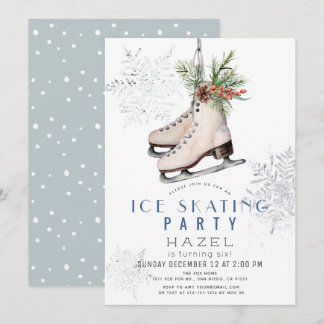 Ice Skaten Party Frozen Snowflake Weißer Geburtsta Einladung