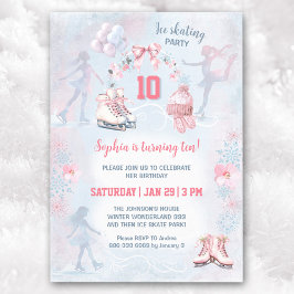 Ice Skaten Party Pink Blue Winter Girl Geburtstag Einladung