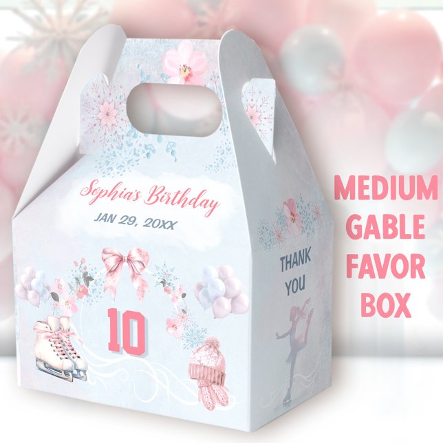 Ice Skaten Party Pink Winter Girl Birthday Medium Geschenkschachtel (Ice Skating Medium Gable Favor Boxes - You can choose from 3 sizes of these gable favor boxes)