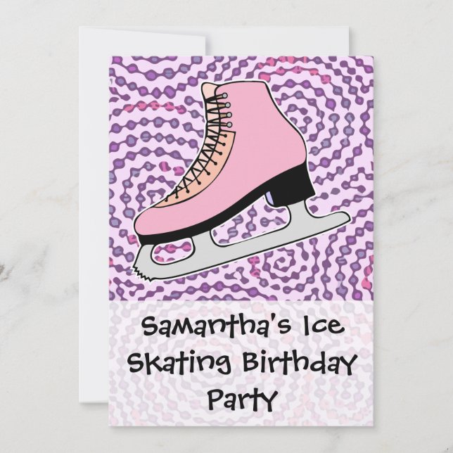 Ice Skaten Party, rosa Skate Einladung (Vorderseite)