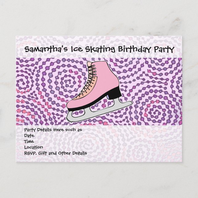 Ice Skaten Party, rosa Skate Einladungspostkarte (Vorderseite)
