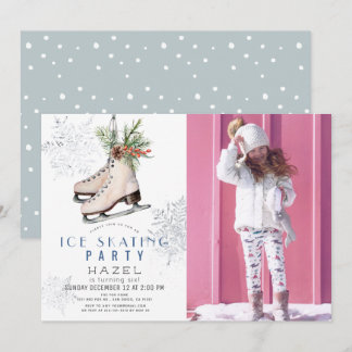 Ice Skaten Party Snowflake Weißes GeburtstagsFoto Einladung