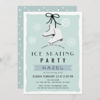 Ice Skaten Party Winter Blue Retro Geburtstag Einladung