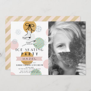 Ice Skaten Party Winter Pink Girl Foto Geburtstag Einladung