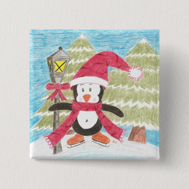 Ice Skaten Pinguin Button (Vorderseite)