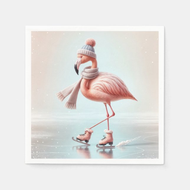 Ice Skaten Pink Flamingo Serviette (Vorderseite)