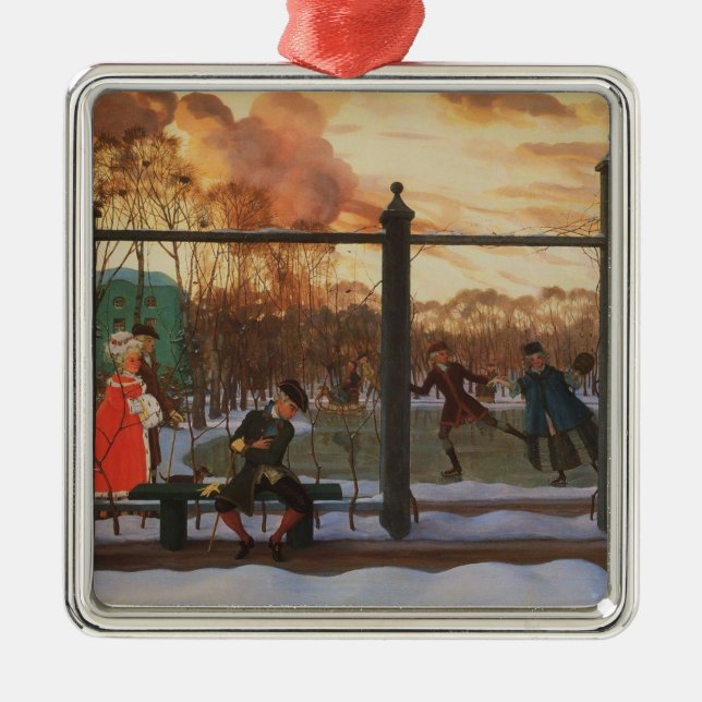 Ice Skaten Rink im Winter (von Konstantin Somov) Ornament Aus Metall (Vorne)