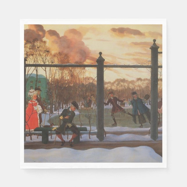 Ice Skaten Rink im Winter (von Konstantin Somov) Serviette (Vorderseite)