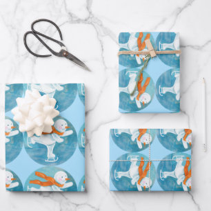 Ice Skaten Snowman Geschenkpapier Set