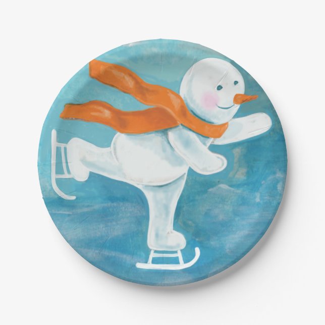 Ice Skaten Snowman Pappteller (Vorderseite)