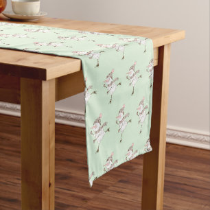 Ice Skaten Snowmen Green Brushed Polyester Kurzer Tischläufer