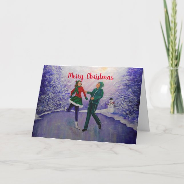 Ice Skaters Joy Christmas Card Karte (Vorderseite)