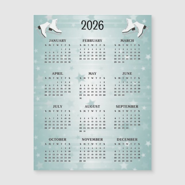 Ice Skates Design 2026 Calendar Magnetic Card Magnetkarte (Vorderseite)