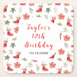 Ice Skating Birthday Party Red Rechteckiger Pappuntersetzer