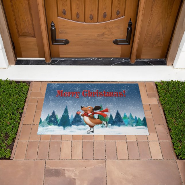 Ice Skating Dachshund Christmas Doormat Fußmatte (Außenbereich)