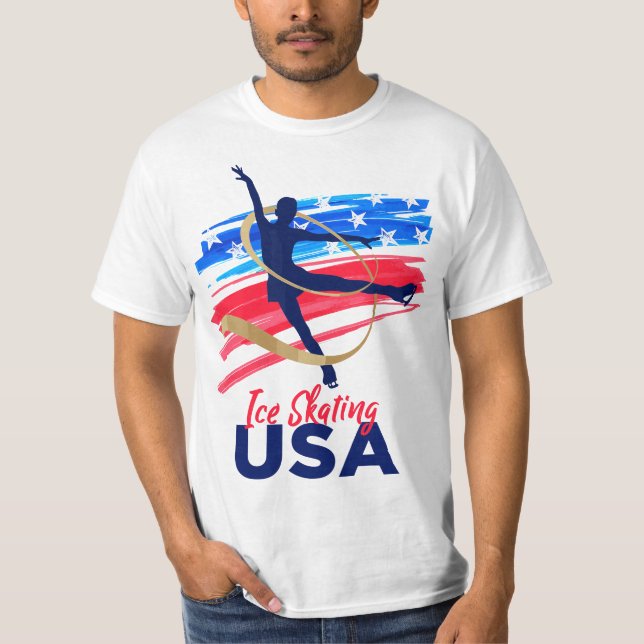 Ice Skating Dance Support the Team T USA Flag  T-Shirt (Vorderseite)