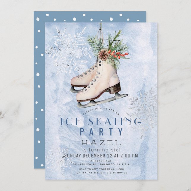Ice Skating Party Frozen Snowflake Birthday Einladung (Vorne/Hinten)