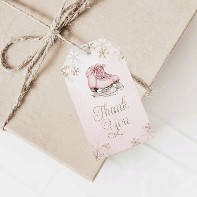 Ice Skating Pink Gold Snowflake Birthday Thank You Geschenkanhänger (Von Creator hochgeladen)