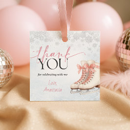 Ice Skating Teen Birthday Favor Tag - Pink Bow Geschenkanhänger