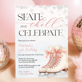 Ice Skating Teen Birthday Invitation - Pink Bow Einladung