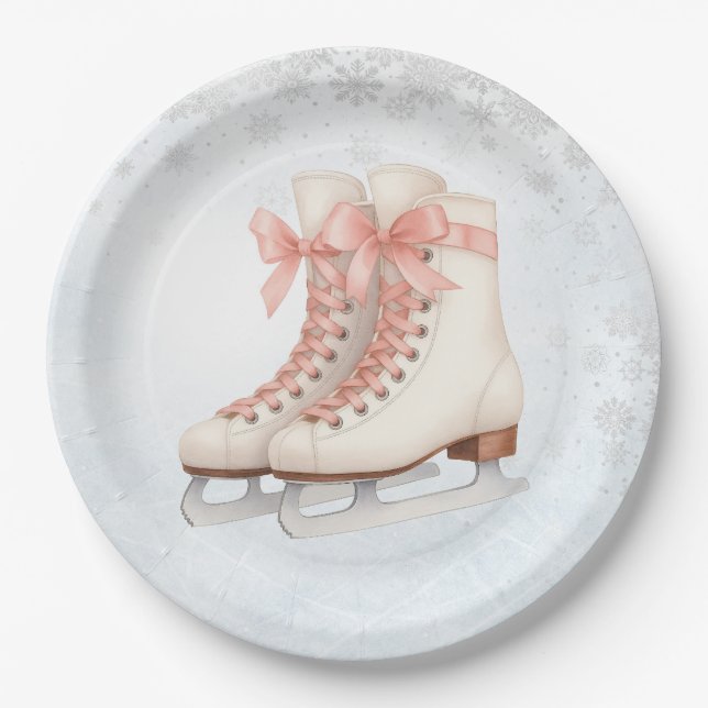 Ice Skating Teen Birthday Pink Bow Paper Plates Pappteller (Vorderseite)
