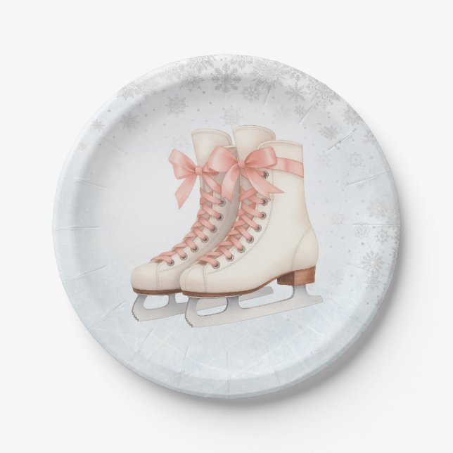 Ice Skating Teen Birthday Pink Bow Paper Plates Pappteller (Vorderseite)