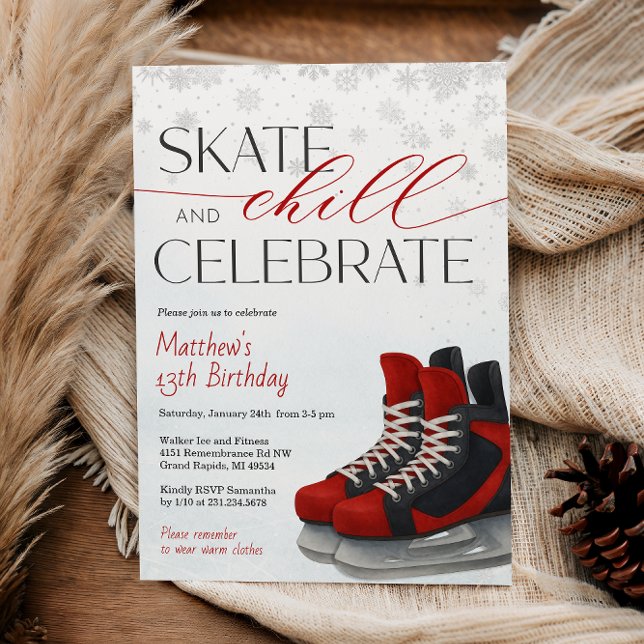 Ice Skating Teen Boy's Hockey Birthday Invitation Einladung (Ice Skating Teen Boy's Hockey Birthday Invitation)