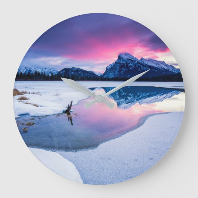 Ice & Snow | Mt. Rundle, Canada Große Wanduhr (Vorderseite)